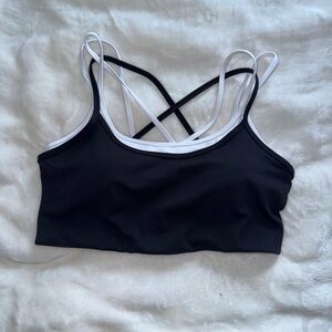 Black Sports Bralette with White Trim and Double-Strap Back